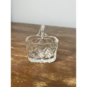 Basket-  2 "T X  2 1/4" W VINTAGE CLEAR GLASS TRINKET BASKET  W/ Basketweave